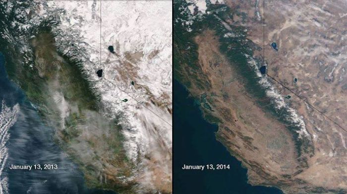 Record Breaking Heat in So Cal Only Tells Part of the Story Today: LA:85 Burbank:86 Newport Beach:84 Elsinore:85  Real Story: What the Sierra Snowpack should look like (2013), vs 2014. [[Fr:Meteorologist Pablo Pereira]] (Photo Courtesy:NASA)