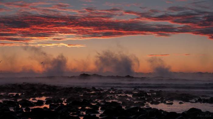  "Arctic Smoke" in Northampton, NH January 4, 2014, by "jblash."  “The subzero air temperatures over the warmer ocean caused sea smoke to billow up from the water, all the way to the horizon.”