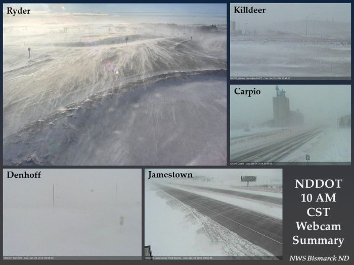 Major blizzard underway in North Dakota with winds as high as 60mph. Blizzard Warnings also in effect in parts of South Dakota, Minnesota and Iowa. 1-26-2014