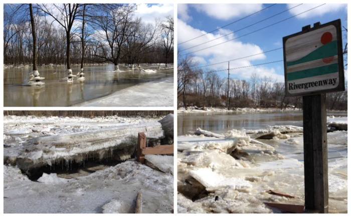 The melting snow and rain followed by extremely cold temps are responsible for this is ice jam on the Wabash River in Bluffton Indiana.  2-26-2014