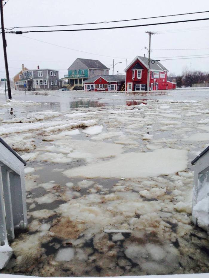 After getting hit with nearly 2 feet of snow in Massachusetts last night some coastal flooding to contend with in Brant Rock today.  1-03-2014