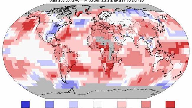 Global Temperature Anomolies This image, from NOAA, shows areas of above average (red) and below average (blue) temperatures.