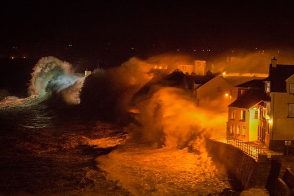 Waves breaking over Lahinch (Co Clare, Ireland) promenade during storm conditions on Friday night. — in Lahinch, Ireland. 