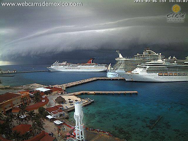  amazing shelf cloud capture. This beast of a storm was caught in El Cid, Mexico 3-6-2014, on a local webcam.  Via: Stavros Kesedakis