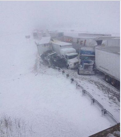 3-12-2014: massive pileup on the Ohio Turnpike. The crash stretched for more than a mile, near mile marker 102, between County Road 268 and 278 in Sandusky County. Photo Courtesy: Sandusky Register