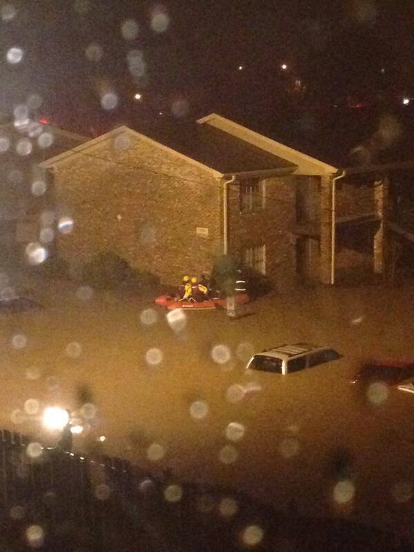 4-7-2014: Heavy rain has led to numerous water rescues and cars underwater in the Birmingham, AL area this morning. Photo courtesy @bailes312