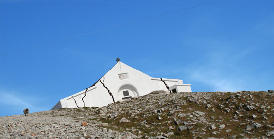 Croagh Patrick or the Reek, is a pilgrimage site in County Mayo in Ireland. On the top of this 764 metres (2,507 ft) sits a small church called ”Teampall Phadraig”.