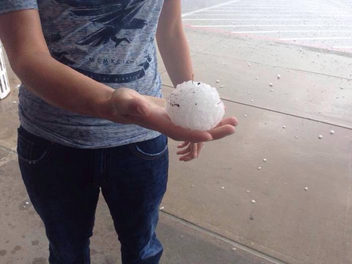MASSIVE hail from the Denton, Texas supercell that smashed Denton earlier today US time. Photo shared by Misty Rogers via Fox 4 News Page.