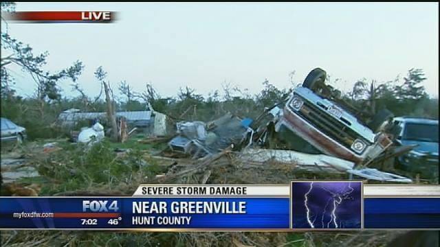 4-3-2014: Tornado damage yesterday across Greenville, TX. The important number here is 0, the number of fatalities.