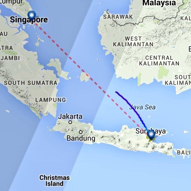 Flight map of missing AirAsia flight #QZ8501 from FlightRadar 24. #PrayForQZ8501