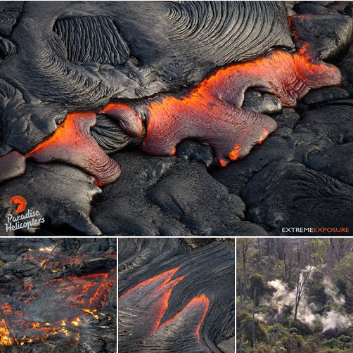 1-16-2015: Hawaii 8 am - Pahoa & Pu‘u ‘O‘o overflight: A few images illustrating the wide variety of activity throughout the flow field.  credit:  Bruce Omori
